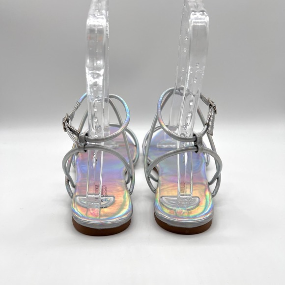 CAPE ROBBIN Shoes Womens 9 Silver Bibi Holographic Ankle Strap Flat Point Sandal - Picture 3 of 10